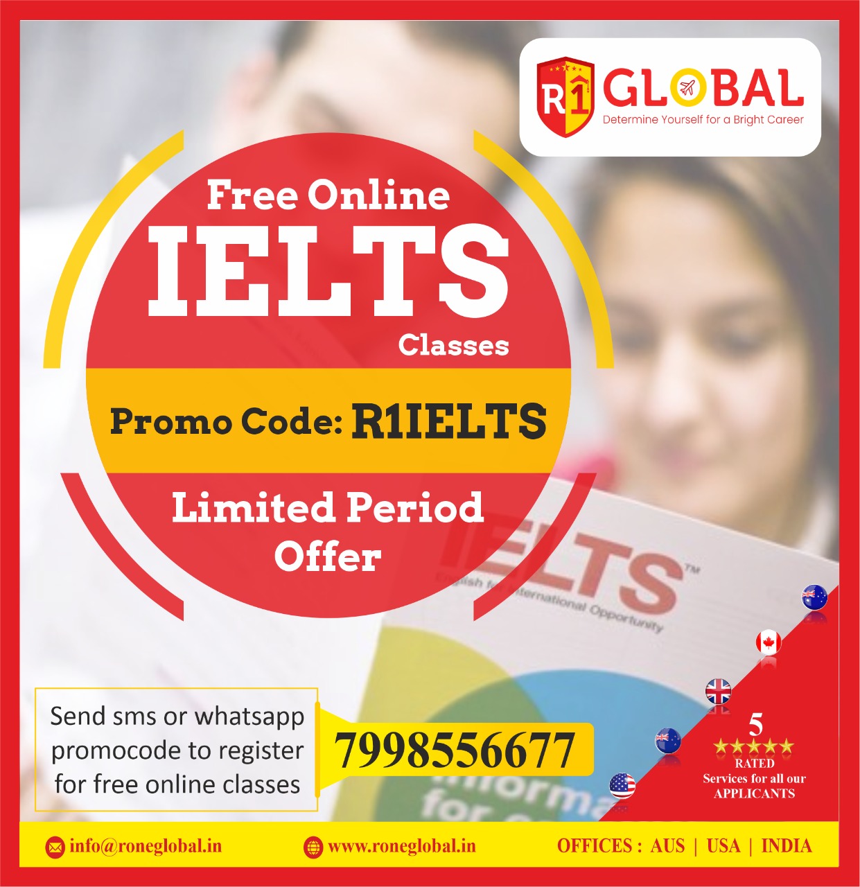 Free Online IELTS Classes, Limited Period Offer with Promo Code: R1IELTS